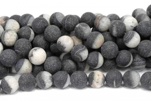 Geoden-Achat schwarz-weiß matt, Kugelstrang 18mm/40cm