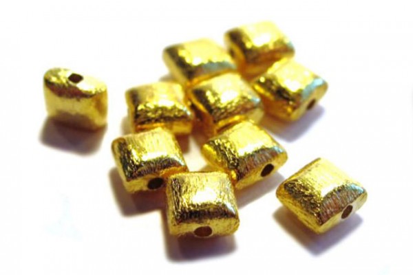Quadrat 6x6x3mm mit 1mm-Loch, vergoldetes Silber 925 gebürstet