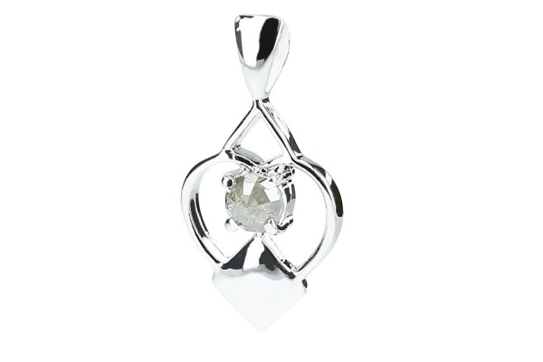 Herz-Anhänger 12x21mm mit facettiertem, hellgrauen Diamanten in Silber 925 rhodiniert