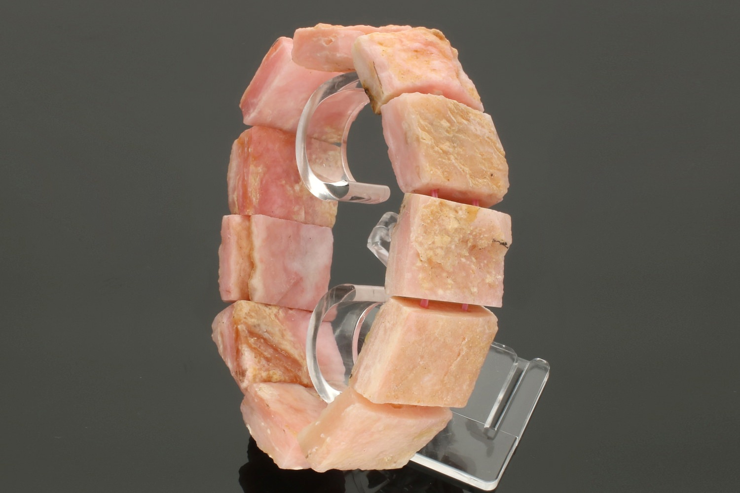 Andenopal rosa Rechteck-Armband behauen 22x18mm/19cm