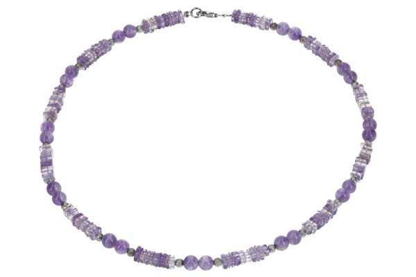 Amethyst Kette 7mm/50cm mit Quadraten und Kugeln, Zwischenteile Silber 925