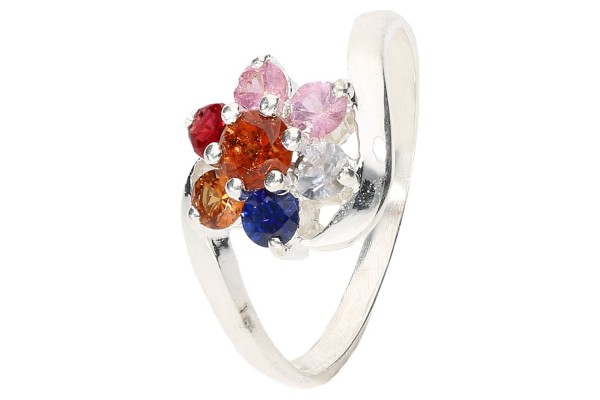 Ring Größe 54, Blume aus Silber 925 mit 7 Saphiren multicolor