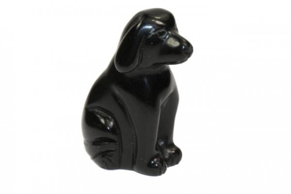 Hund sitzend 40mm, Schneeflocken-Obsidian