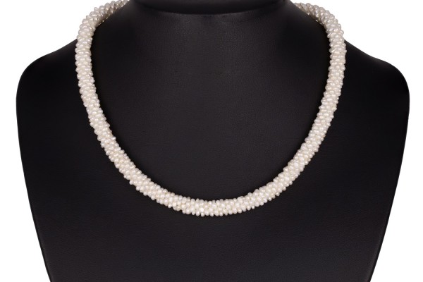 Collier geflochten 7,5mm/45cm mit matter Schließe Silber 925, Süßwasser-Zuchtperle weiß