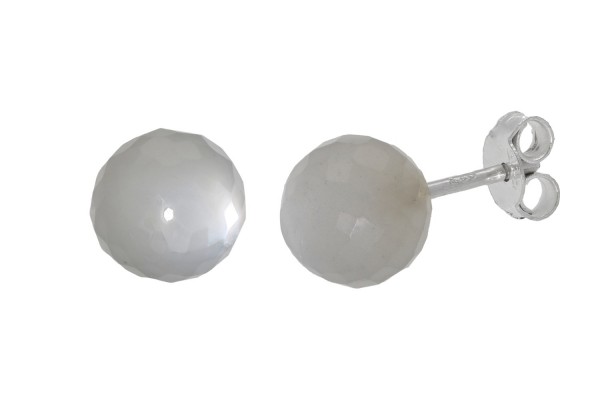 Kugel-Ohrstecker facettiert 7-8mm, grauer Mondstein in Silber 925