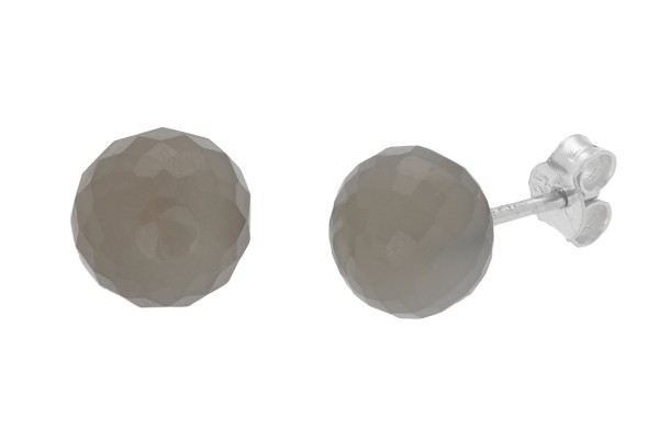 Kugel-Ohrstecker facettiert 8-8,5mm, grauer Mondstein in Silber 925