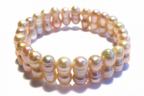 Armband doppelt gebohrt, Peanut-Zuchtperle rosé, Süßwasserperle