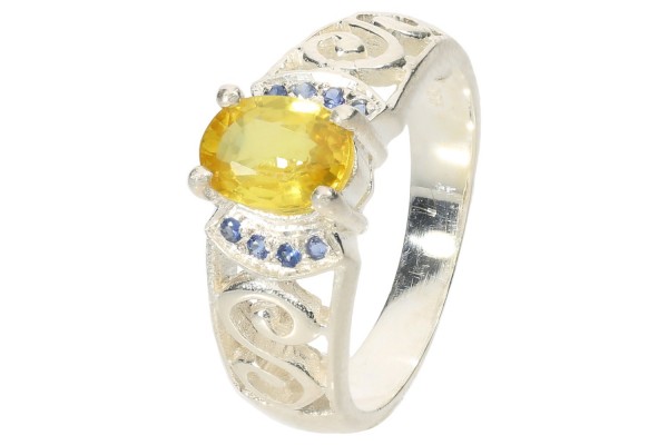 Ring Größe 49 aus Silber 925 mit gelben & blauen Saphiren