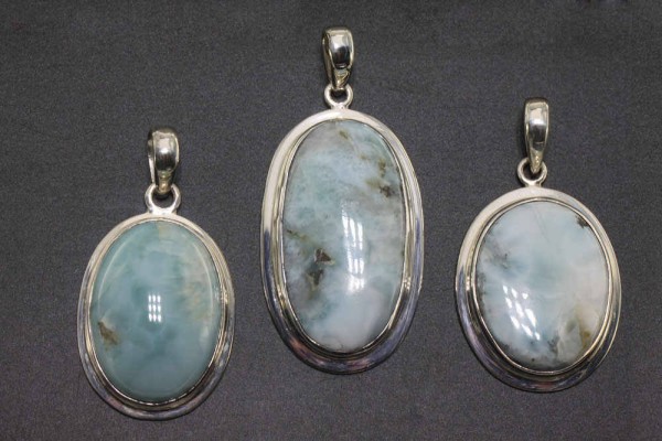 Oval-Anhänger 21-24x38-40mm, Larimar in AG 925