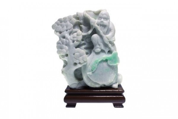 Guan Yu Schnitzerei 150x128mm, Jadeit (Burma)